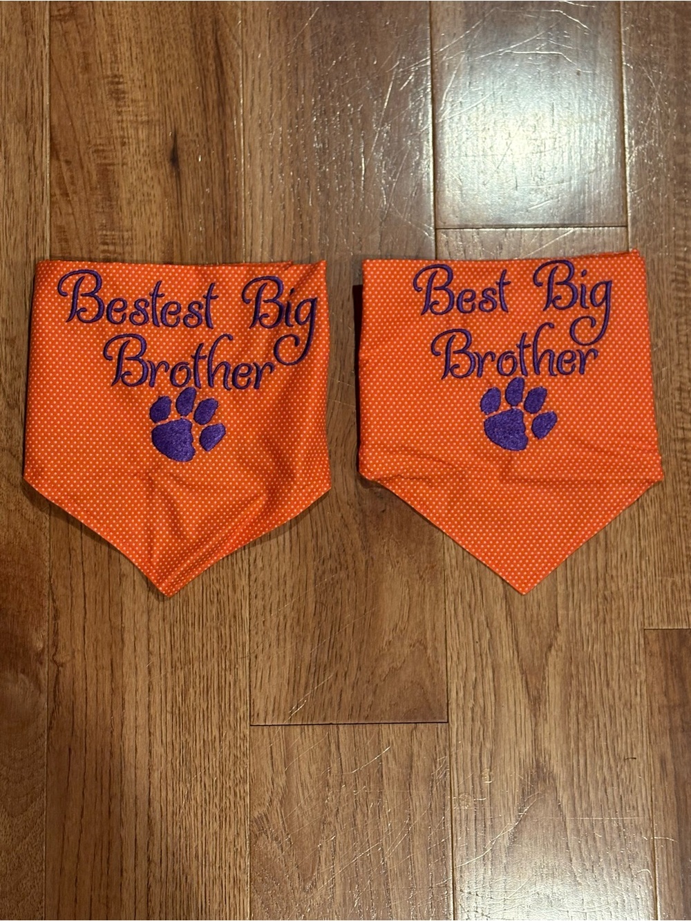 Orange "Best Big Brother" dog Bandana with Purple Paw